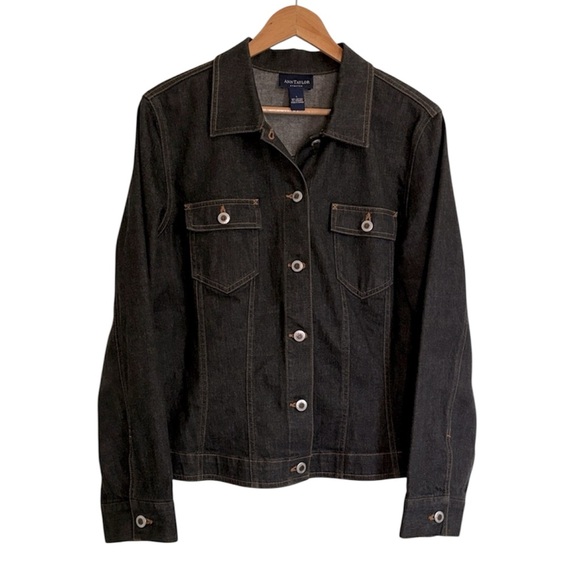 Ann Taylor Denim Jean Jacket Black Vintage Size Large - Picture 12 of 12